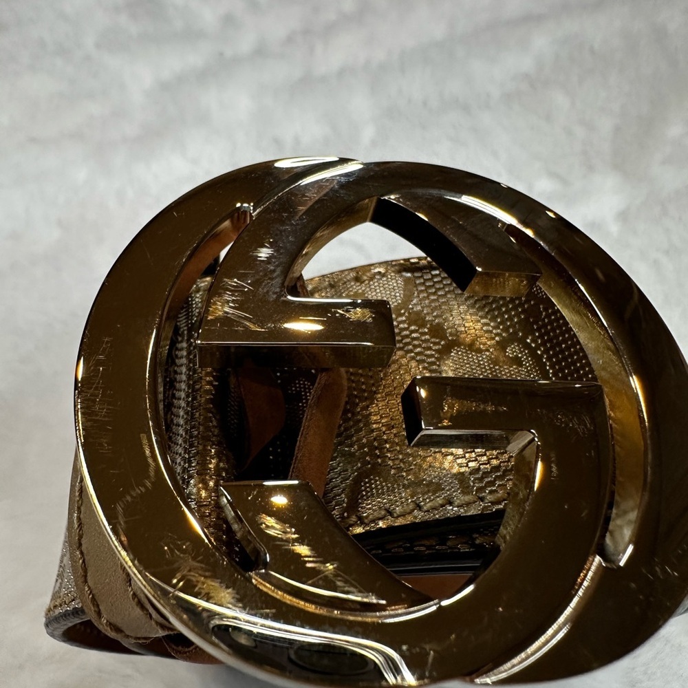 Gucci gold Leather Belt with Gold GG Buckle - Picture 15 of 16